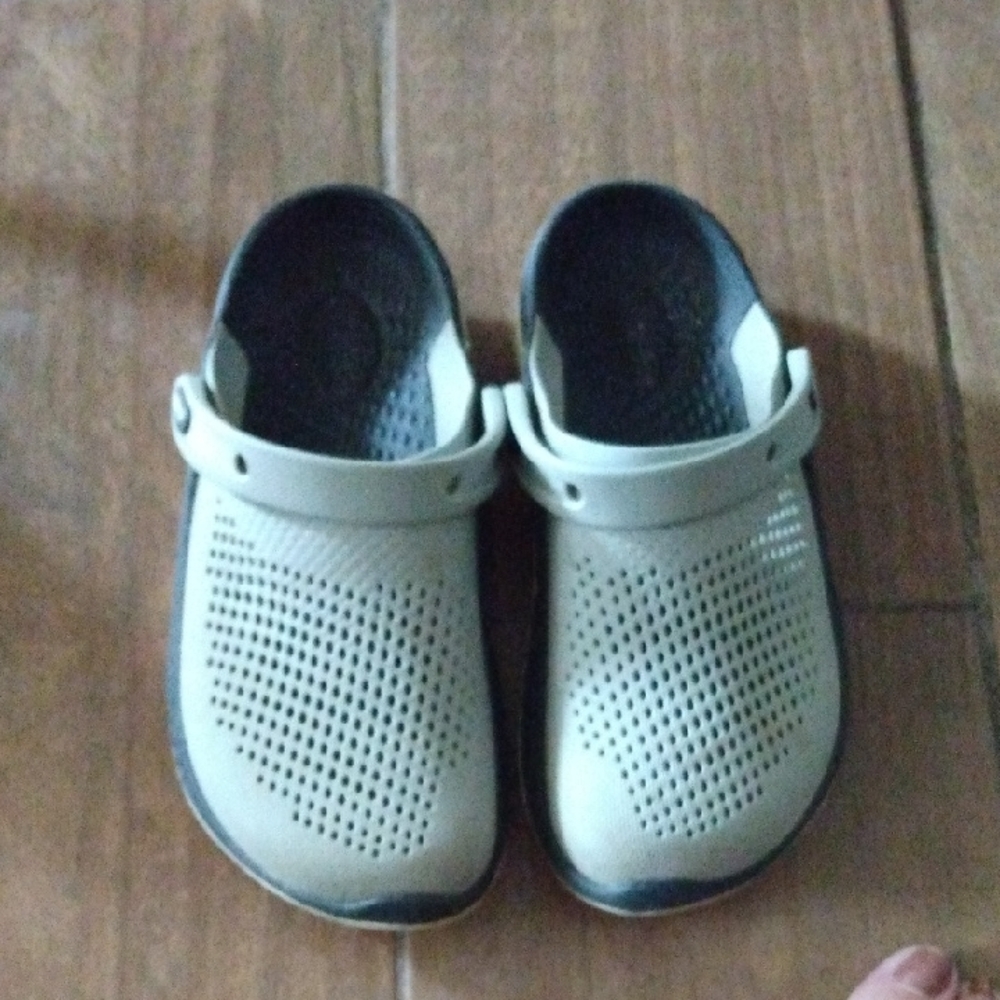 CROCS Two-Tone Beige and Black Perforated Clog Mules